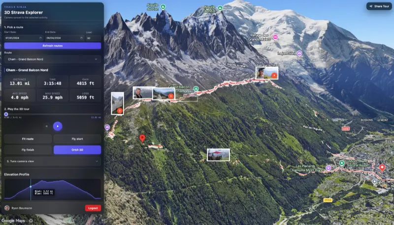 Screenshot of Strava 3D Explorer